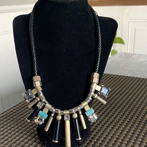 Statement Black and Gold Women's Necklace with Turquoise Accents